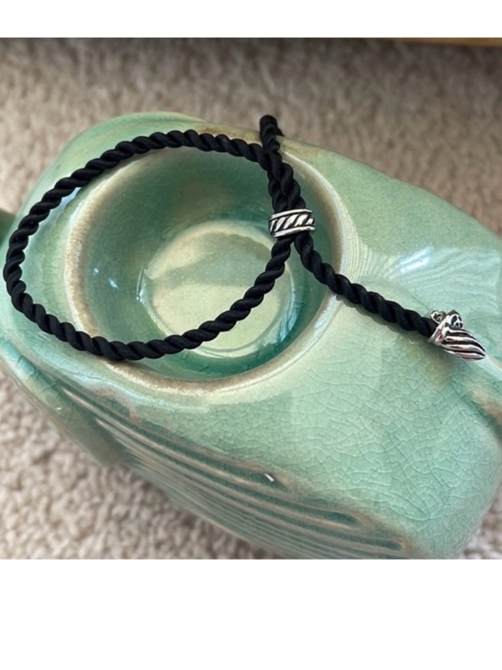 New Black Adjustable Twisted Cord Stamped David Yurman with Silver Accents